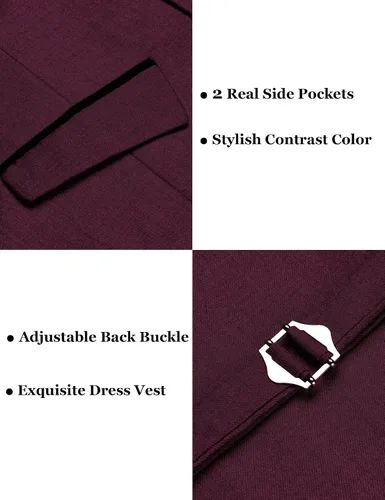 Vista 6 de COOFANDY Chaleco de traje de negocios para hombre, chaleco de vestir ajustado, chaleco de boda