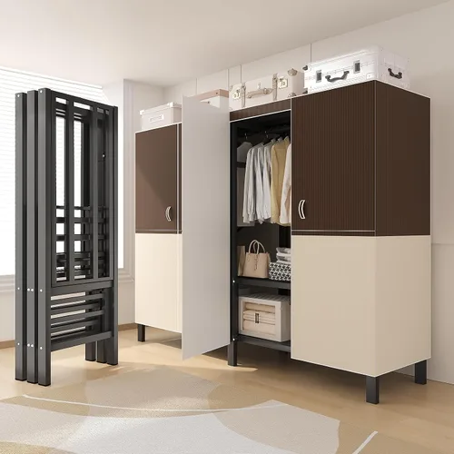 Vista 9 de Armario portátil resistente de 49.2 pulgadas con cubierta, sistema de armario ropero de metal cubierto plegable de 1200 libras para ropa, perchero