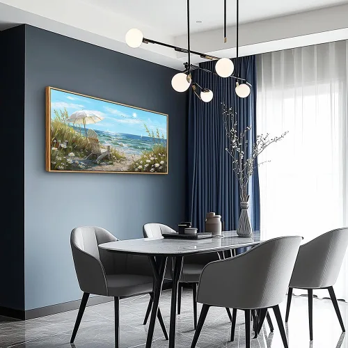 Vista 5 de ERQINHUA Gran decoración de pared para sala de estar, arte de pared en lienzo para restaurante, decoraciones para oficina, pinturas de mar azul