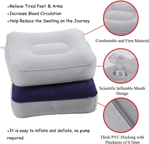 Vista 3 de Almohada inflable para descanso de pies, almohadilla para la cabeza, almohada de flocado suave, cojín de relajación para vuelos, otomanos con pierna