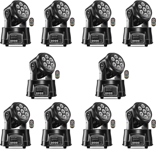 Vista 11 de U`King Luz de cabeza móvil RGBW LED Efecto de iluminación de escenario, 7 x 10 W, cabezales móviles, luces de lavado por DMX y control remoto