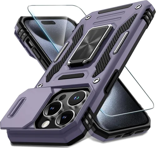 Vista 143 de DEERLAMN Funda para iPhone Xs Max con funda deslizante para cámara + protector de pantalla, soporte giratorio de anillo de grado militar a prueba