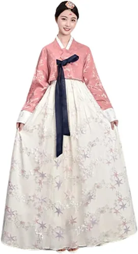 Vista 8 de Vestido Hanbok coreano tradicional coreano, ropa tradicional coreana, trajes nacionales coreanos Azul y verde