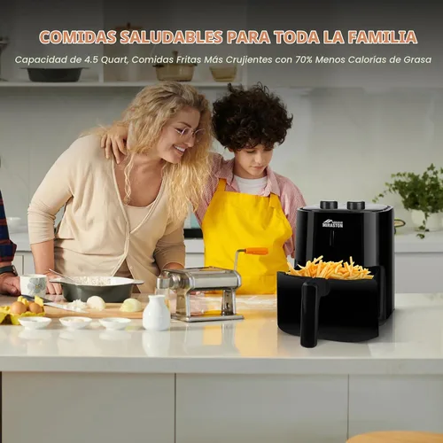 Vista 5 de Freidora de aire de 4.5 cuartos de galón, control clásico de esferas negras para lugares pequeños, dormitorio, apartamento, oficina, fácil
