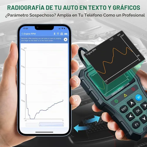 Vista 7 de AMTIFO Herramienta de diagnóstico Bluetooth con escáner OBD2, compatible con iOS/Android, datos en tiempo real, probador de batería, Plug and Play
