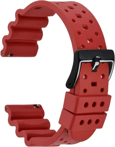 Vista 22 de WOCCI Correas de reloj de goma FKM ventiladas (no de silicona), correas de fluorogoma para relojes de buceo, liberación rápida, hebilla de acero