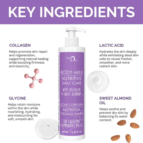 Vista 4 de Noche Y Dia Fresh Collagen Body Milk - Loción hidratante y reafirmante para piel seca con ácido láctico y glicina - 16.9 fl oz (16.57 fl oz)