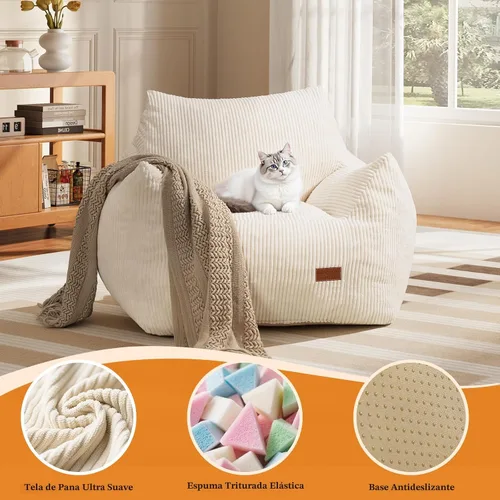 Vista 3 de Puf grande para adultos, ultra suave, para sala de estar Beige