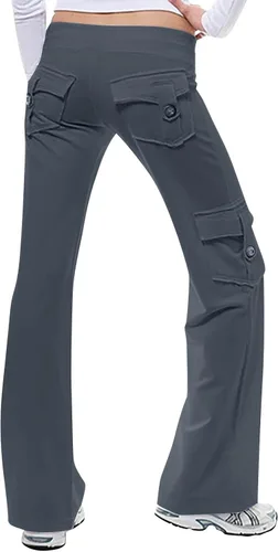 Vista 5 de Pantalones de yoga con corte de bota para mujer, con bolsillos de carga, elásticos, pantalones palazzo, pantalones largos y anchos para entrenamiento