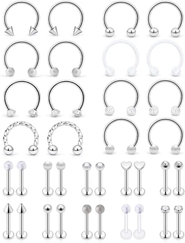 Vista 4 de SCERRING Anillos de labio de acero inoxidable de 0.66 oz de herradura Labret Monroe Lip Rings Nail Tragus Helix Pendientes Studs Ring Medusa