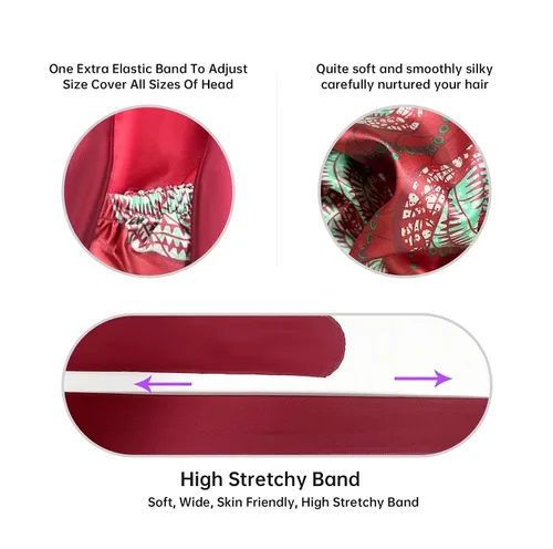 Vista 6 de BONNET QUEEN - Gorro de satén de seda para dormir de doble capa reversible para mujeres, gorro de cabello para dormir por la noche para cabello