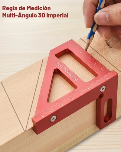 Vista 5 de Imperial 3D Multi-ángulo Regla de Medición,45/90 Grados Aleación de Aluminio Carpintería Cuadrado Transportador Cuadrado, Regla Triángulo Inglete