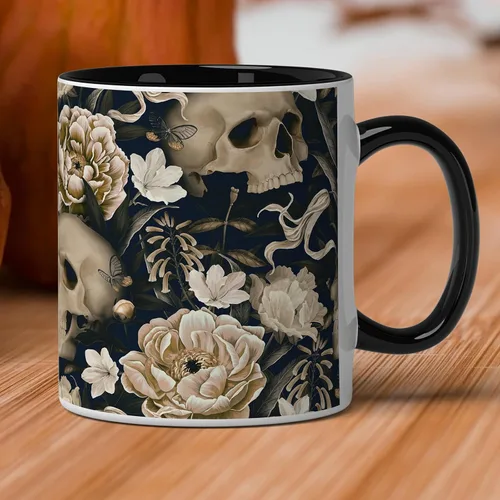Vista 2 de GotPrint Tazas de calabaza con temática de calavera oscura de Halloween, taza de café de cerámica, regalos de Halloween para mujeres, hombres