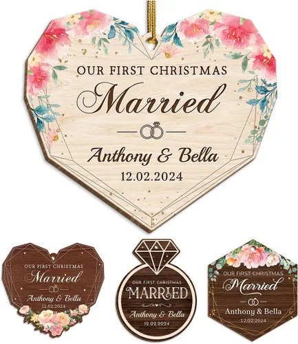 Vista 18 de Adorno personalizado de primera Navidad juntos para parejas, adornos acrílicos navideños, regalos de recuerdo para parejas, novio, novia