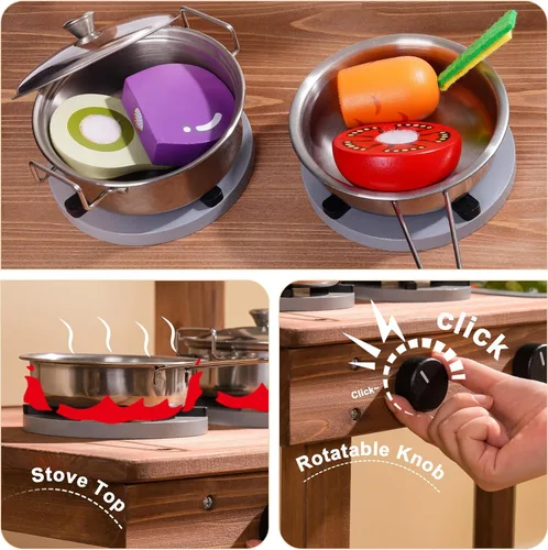 Vista 6 de ROBUD Cocina de barro para niños al aire libre, cocina de madera al aire libre, cocina de barro para niños con fregadero y grifo extraíbles