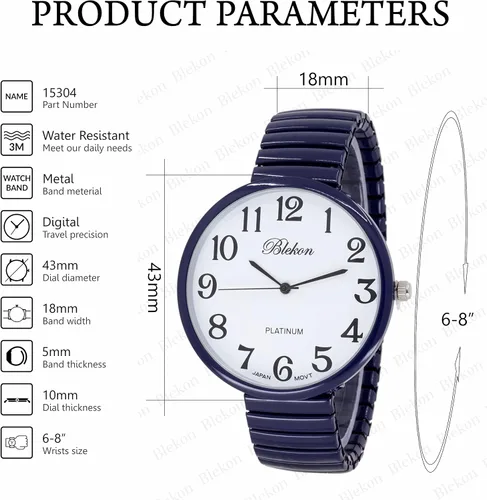 Vista 2 de Blekon Colecciones Nuevo reloj de moda PC21J con banda elástica de cara súper grande movimiento japonés PC21J