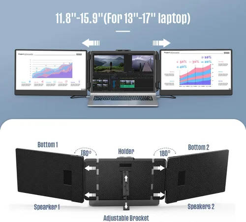 Vista 5 de ALLVIA Extensor de Pantalla para Portátil de 14 pulgadas, 1080P FHD IPS, Monitor Portátil para Portátil de 13 a 17 pulgadas, Triple Monitor
