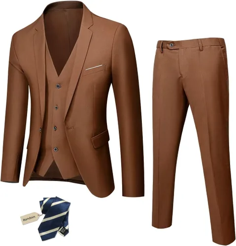Vista 19 de MY'S Conjunto de traje de 3 piezas para hombre con corbata, chaqueta ajustada de un botón, chaleco y pantalones, blazer para fiestas, bodas, bailes
