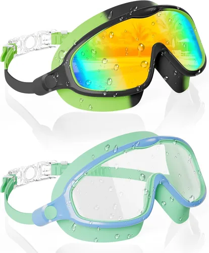 Vista 9 de Aegend Gafas de natación para niños y jóvenes de 3 a 14 años – Paquete de 2 gafas de visión clara antivaho anti-UV para natación