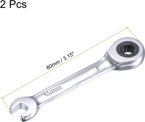 Vista 2 de uxcell Llave combinada de trinquete rechoncha de 0.236 in métrica 72 dientes 12 puntos herramientas terminadas en caja, CR-V 2 piezas