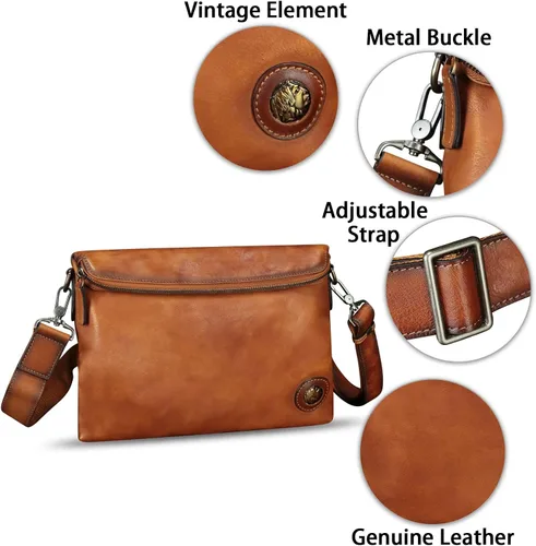 Vista 6 de IVTG Bolso bandolera de cuero genuino y bolso de mano para hombres y mujeres, bolso de hombro de cuero cruzado con correa