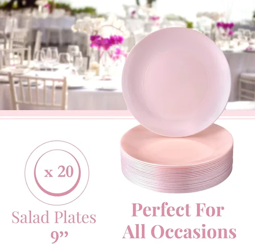 Vista 4 de SILVER SPOONS Platos de ensalada de plástico desechables de diseño moderno para fiestas (10 unidades) Juego de vajilla desechable resistente de 9