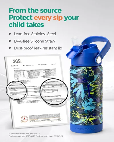 Vista 5 de Botella de Agua Choco Mocha para Niños para la Escuela, Botella de Agua Aislada para Niños de Acero Inoxidable para Niños, 14 Oz Camión Monstruo