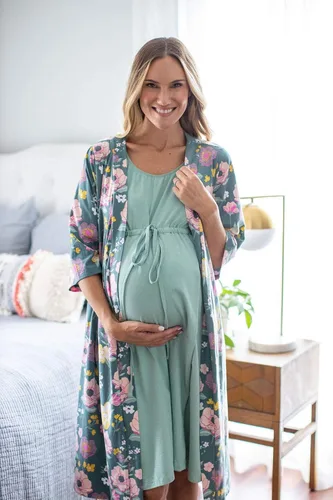 Vista 2 de 3 en 1 maternidad parto lactancia hospital vestido de maternidad y bata haciendo juego