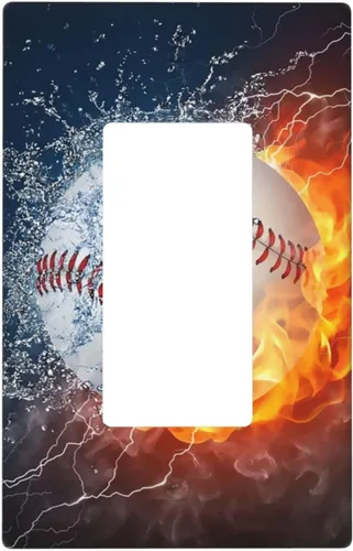 Vista 31 de Cubierta decorativa de interruptor de luz basculante doble de béisbol, placa de pared de 2 gang, cubierta de toma de corriente eléctrica, placa