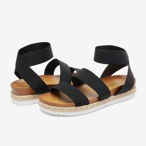 Vista 2 de Dream Pars - Sandalias de cuña con plataforma plana para mujer, puntera abierta, correa al tobillo