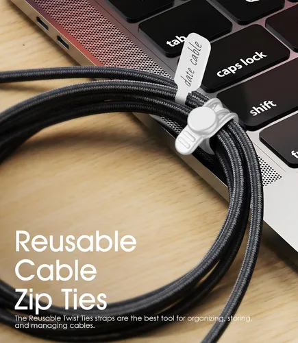 Vista 6 de Juego de 32 etiquetas para cables y bridas de silicona para cables, reutilizables, 16 bridas para cables + 16 etiquetas de cable para electrónica