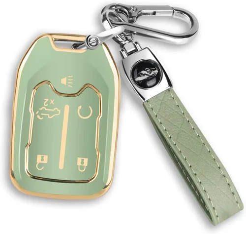 Vista 14 de MILD EAST for GMC Key Fob Cover 5 Button with Keychain(Black/Blue)