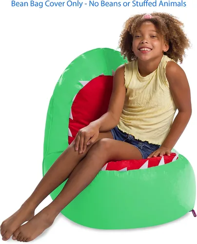 Vista 3 de Posh Creations Silla de animales de peluche para niños, organizador de juguetes, funda grande de 30 pulgadas, puf para niños, tiburón verde