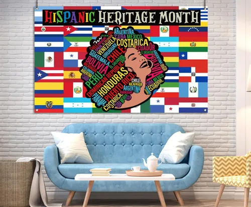Vista 4 de Nepnuser Decoración del mes de la herencia hispana, telón de fondo para cabina de fotos, 21 países de habla española, cultura, escuela, aula