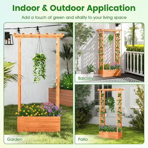 Vista 9 de HAPPYGRILL Cama de jardín elevada con enrejado y techo colgante