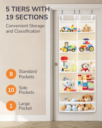 Vista 3 de ULG Organizador para colgar sobre la puerta, 5 niveles extra grande con 10 bolsillos de malla, capacidad de 100 libras, organizador de puerta Beige
