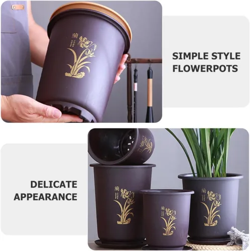 Vista 3 de 3 Sets Orchid Nursery Pots with Tray Plastic Multi-hole Planters