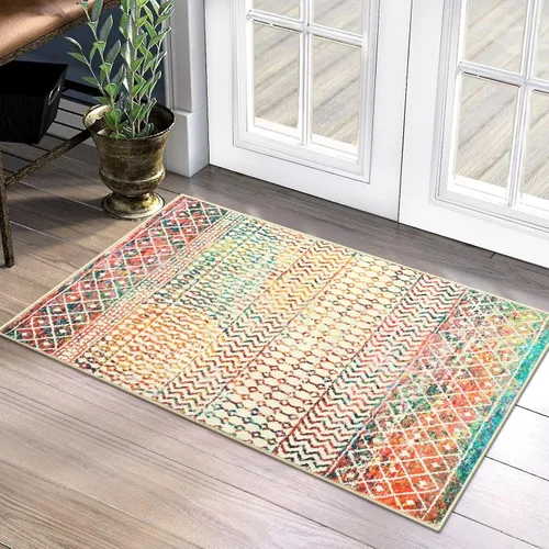 Vista 11 de Alfombra marroquí de área de 2x3 pies, color negro desgastado, alfombra de entrada antideslizante pequeña, suave, de pelo bajo, lavable, tapete