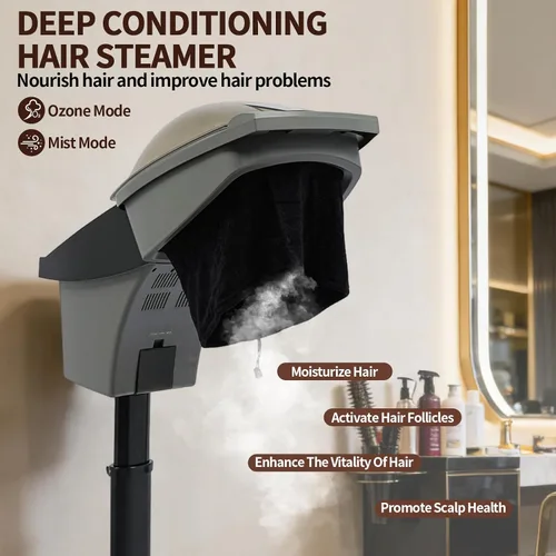 Vista 3 de Máquina profesional de vapor de pelo de salón, 700 W profesional acondicionador profundo vapor de cabello, ozono cuidado del cabello spa vapor