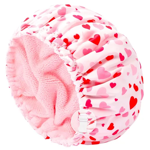 Vista 27 de Gorro de ducha para mujer, gorro de baño negro, reversible, grande, impermeable, ajustable, forro de rizo y banda elástica, dobladillo elástico