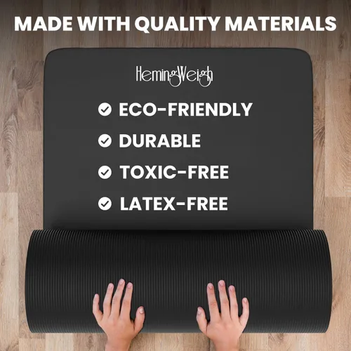 Vista 4 de HemingWeigh Tapete de yoga antideslizante extra grueso de 1 pulgada – Tapetes de ejercicio para entrenamientos en casa, color negro