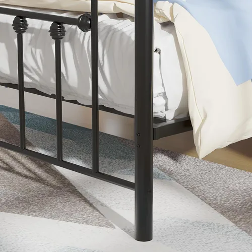 Vista 7 de VECELO Base de cama de plataforma de metal tamaño individual con cabecero y estribo, soporte de listones de acero resistente, base de colchón