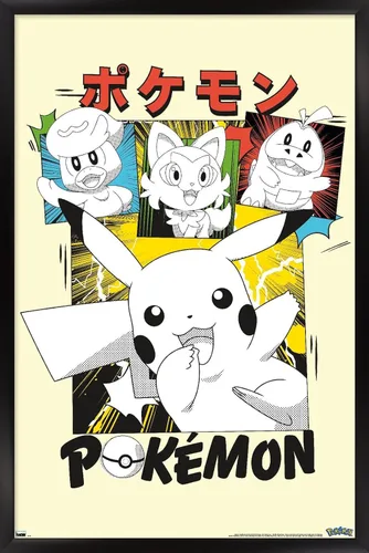 Vista 8 de Trends International Pokémon - Póster de pared de anime Sonrisas, 22.4 pulgadas de largo x 14.7 pulgadas, versión enmarcada de madera de granero