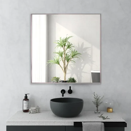 Vista 42 de 24x24 Inch Black Bathroom Mirror for Wall, Aluminum Frame Rectangle Rectangular Vanity Mirror, Modern Large for Bedroom, Living Room, Horizontal or