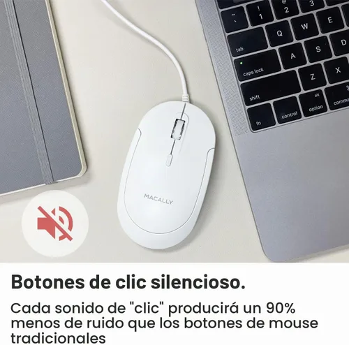 Vista 5 de Macally Ratón USB C con Cable para Mac y PC - Delgado, Silencioso y Confiable - Ratón Tipo C para MacBook Pro/Air, iMac, Apple iPad, Laptop Todo