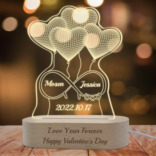 Vista 9 de Regalo para ella, lámpara nocturna de acrílico infinito 3D personalizada con imagen, luz nocturna con foto personalizada, placas acrílicas