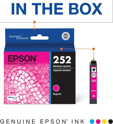 Vista 5 de Epson T252 DURABrite Ultra T252 DURABrite Ultra Ink Cartucho magenta de capacidad estándar (T252320-S) para impresoras seleccionadas de fuerza
