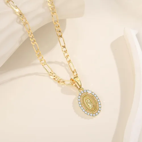 Vista 7 de Regalo católico, collar de Virgen María para mujer, chapado en oro de 14 quilates, collar con colgante de Guadalupe Madre María, circonita cúbica