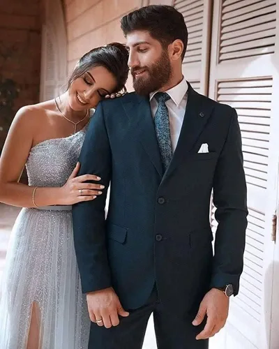 Vista 4 de Vestido de fiesta de tul sin mangas con lentejuelas brillantes y un hombro descubierto, vestido de fiesta formal de noche con abertura lateral