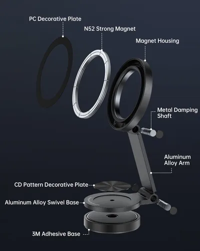 Vista 7 de SYNCWIRE Soporte magnético para teléfono MagSafe con rotación de 360° para automóvil, brazo de metal ajustable, soporte de teléfono magnético
